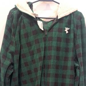 Green and Black Plaid Zip-Up Onesie